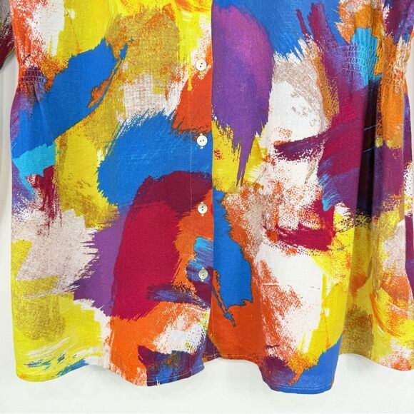 Soft Surroundings Painters Palette Colorful Abstract 100% Long Sleeve Button Up - Picture 14 of 16